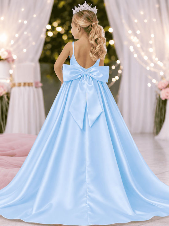 Mädchenkleid Ärmellos Satin Hellblau