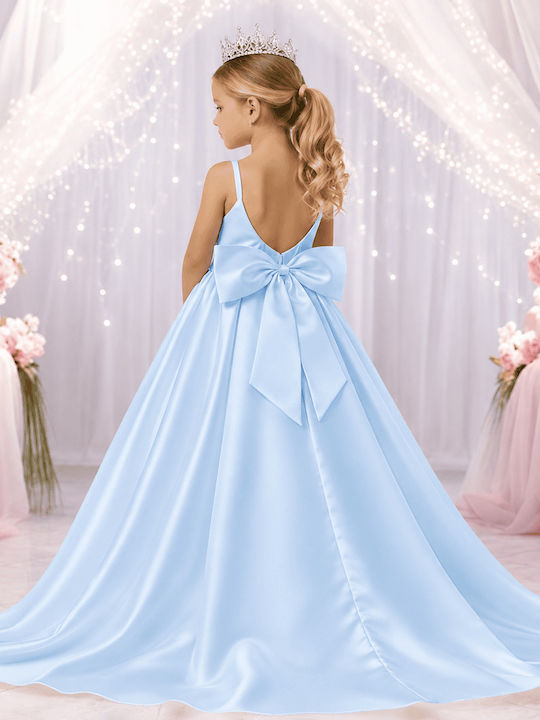 Mädchenkleid Ärmellos Satin Hellblau