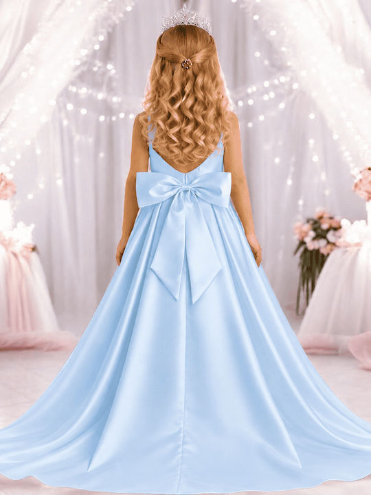 Mädchenkleid Ärmellos Satin Hellblau