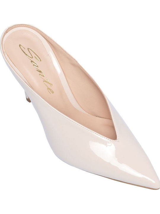 Damen Pantoletten mit Hoch Absatz in Beige Farbe