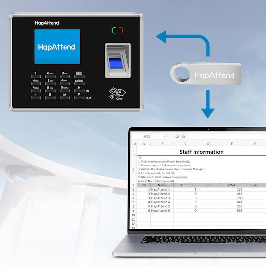 Attendance Time Clock for Access with Fingerprint and Card