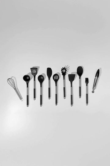 SteweHome Set of 12 Pieces Black Stainless Steel Serving Utensils