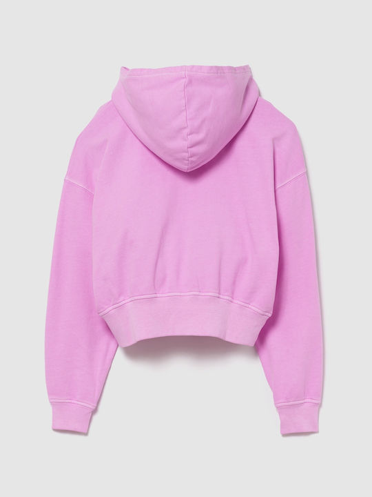 Long Women's Sweatshirt Cardigan with Hood Neon Pink Glow