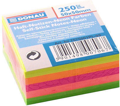 Donau Self-adhesive Notes 50x50mm 250pcs 5 Neon Colors 7575001pl-99