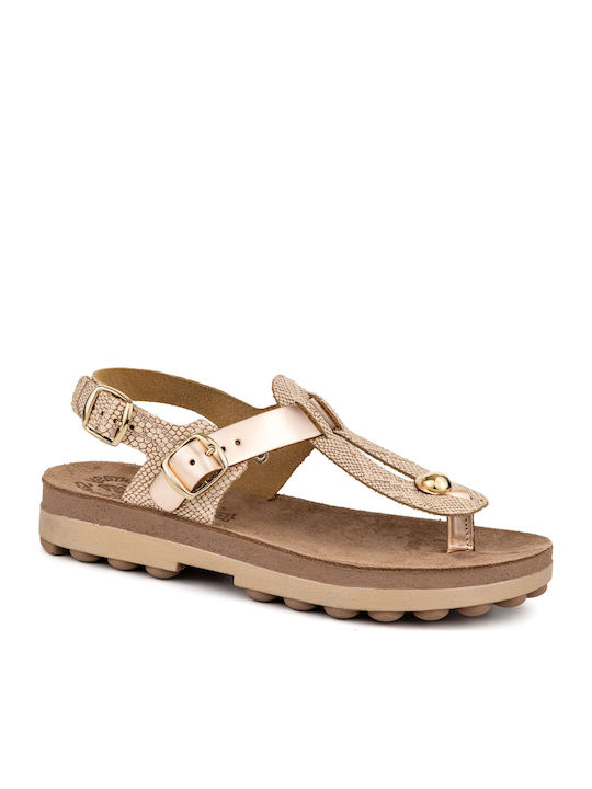 Marlena Leder Damen Anatomisch Flache Sandalen Rosegold Lizard