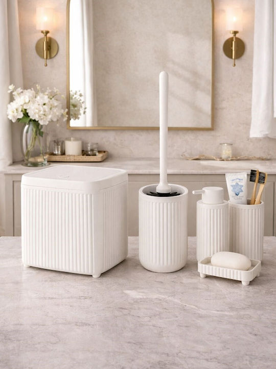 SteweHome Plastic Bathroom Brush and Bin Set 5l White