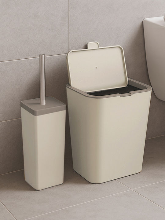 SteweHome Plastic Bathroom Brush and Trash Can Set 6l Beige