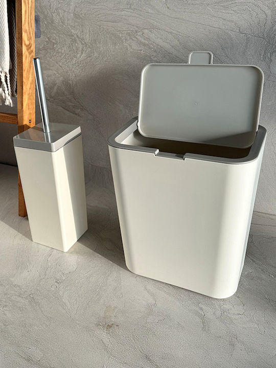 SteweHome Plastic Bathroom Brush and Trash Can Set 6l Beige