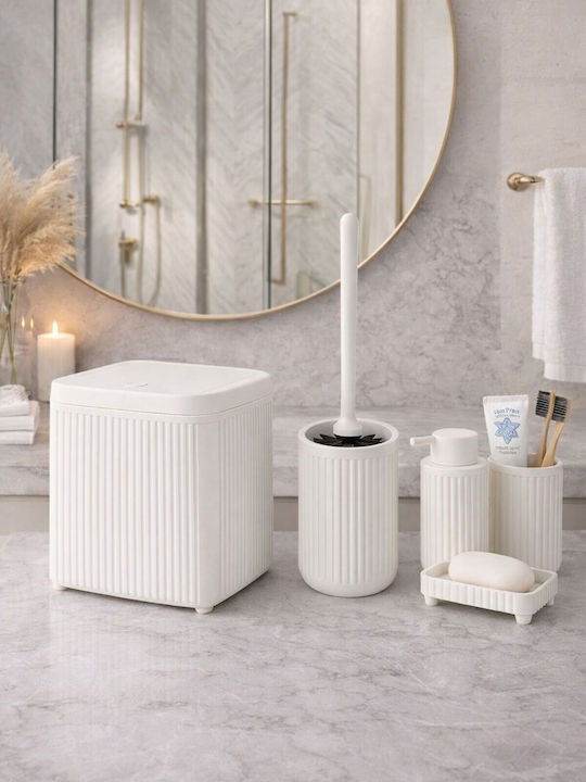 SteweHome Plastic Bathroom Brush and Bin Set 5l White
