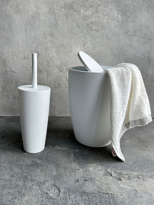 SteweHome Plastic Bathroom Brush and Bin Set White
