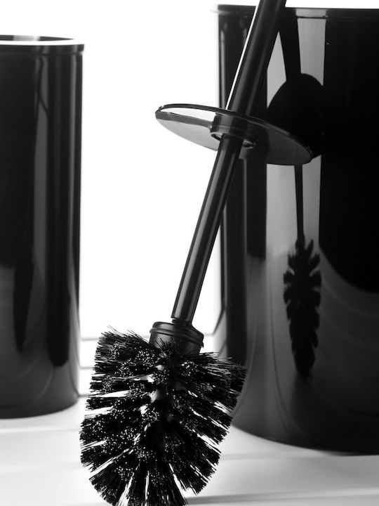SteweHome Plastic Bathroom Brush and Trash Can Set 6L Black
