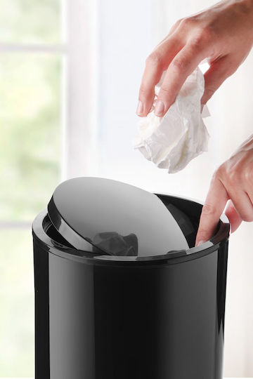SteweHome Plastic Bathroom Brush and Trash Can Set 6L Black