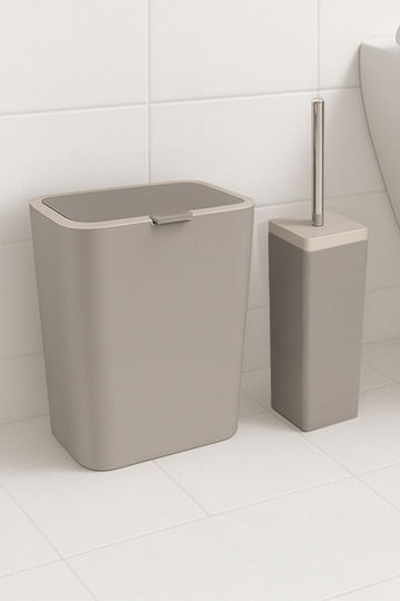 SteweHome Plastic Bathroom Brush and Trash Can Set 6l Beige