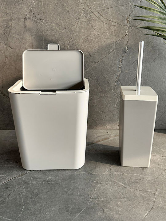 SteweHome Plastic Bathroom Brush and Trash Can Set 6l Beige