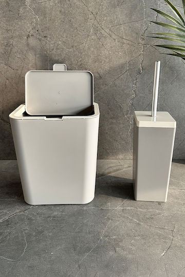 SteweHome Plastic Bathroom Brush and Trash Can Set 6l Beige