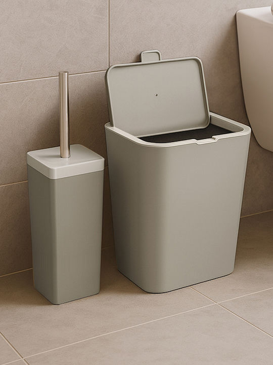 SteweHome Plastic Bathroom Brush and Trash Can Set 6l Beige