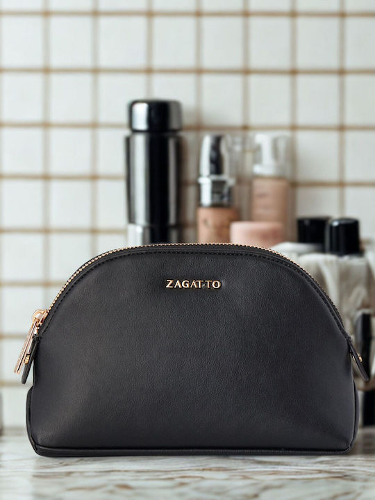 Neseser Cosmetic Din Eco-piele Zagatto Negru Dimensiuni 22x13x6.5 Cm Geantă De Toaletă De Călătorie Universală Geantă De Machiaj Spațioasă Ușoară Zg1023