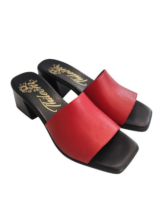 Leather Mules with Low Heel in Red Colour