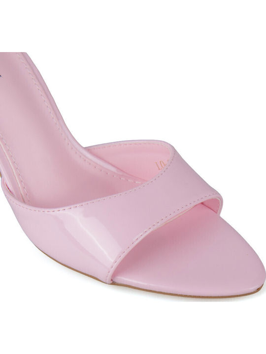 Mules In Patent Leather With High Heel In Pink Colour