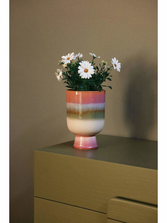 HK Living Ceramic Pink Plant Pot with Stand 13x13x19.5cm