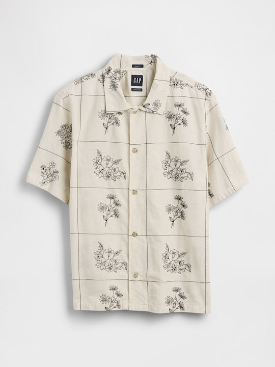 Short Sleeve Shirt Floral Beige
