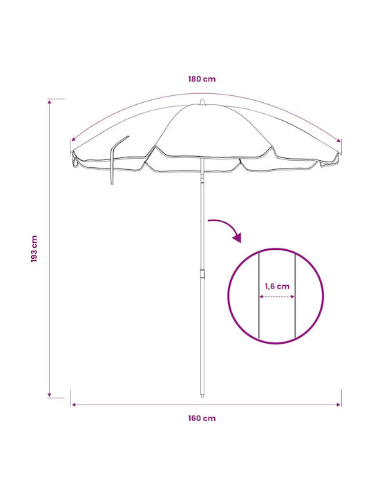Round Aluminum Garden Parasol Orange Diameter 1.6m