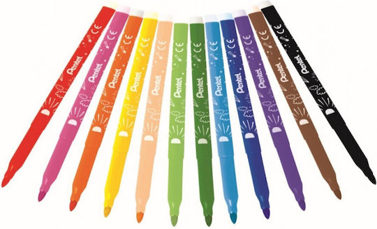 Pentel Маркери за рисуване 3.9mm перящи се сет 12 цвята