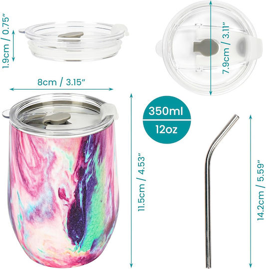 Belle Vous Pahar Termos Oțel Inoxidabil / Plastic 350ml Multicolor cu Pai