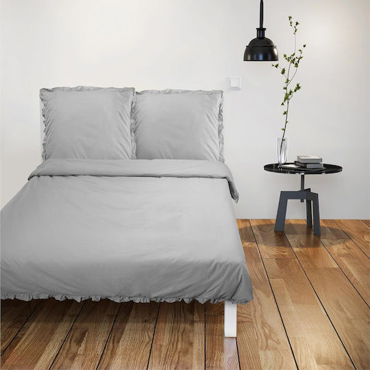 Jemidi24 Σετ Παπλωματοθήκη Βαμβακερή 220x240cm Υπέρδιπλη με 2 Μαξιλαροθήκες Gray