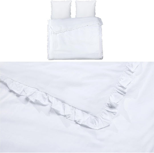 Jemidi24 Σετ Παπλωματοθήκη Βαμβακερή 220x240cm Υπέρδιπλη με 2 Μαξιλαροθήκες Λευκή