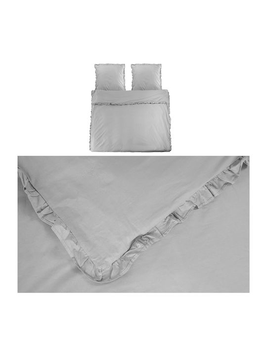 Jemidi24 Set Huse Pentru Pilote 100% Bumbac 220x240cm Supraînălțată Cu 2 Fețe De Pernă Gri