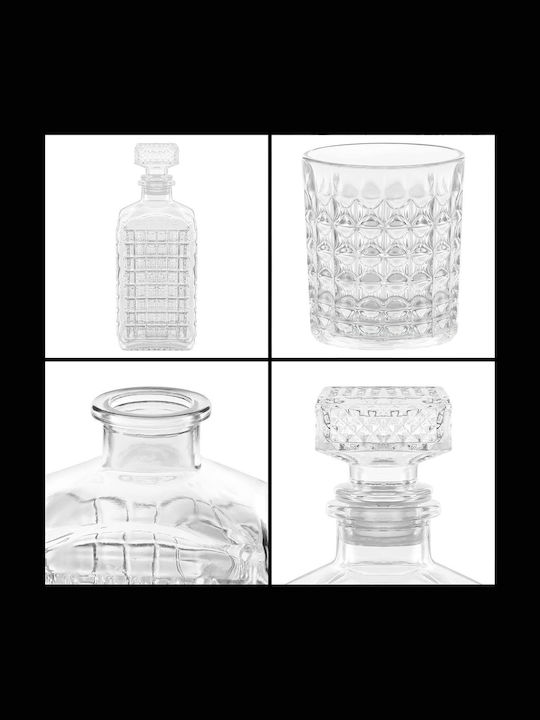 Belle Vous Carafă de Servire din Sticlă pentru Whiskey 19cm cu Dop și Pahare Transparentă 500ml 5 Bucăți