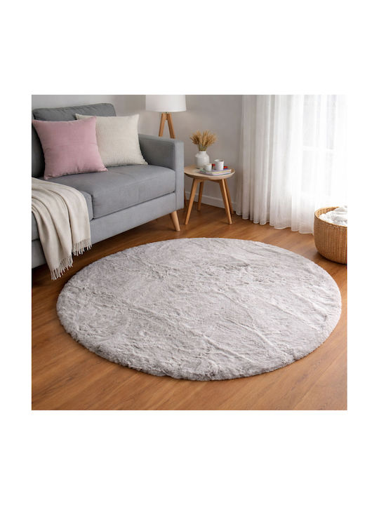 Ravelia Αντιολισθητικό Χαλί Στρογγυλό Γούνινο Light Grey Φ120cm