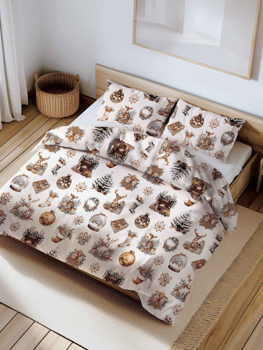 Cotton Christmas Pillowcase 40x40 White Gold Christmas Patterns
