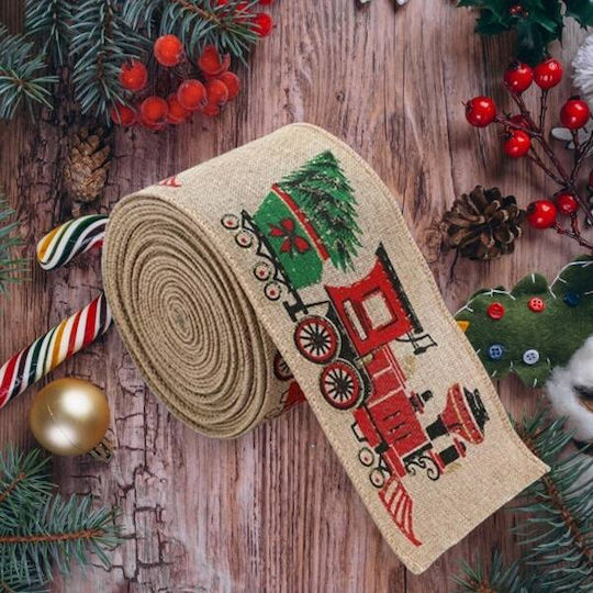 ecarla Christmas Fabric Ribbon Beige 6.3x200cm