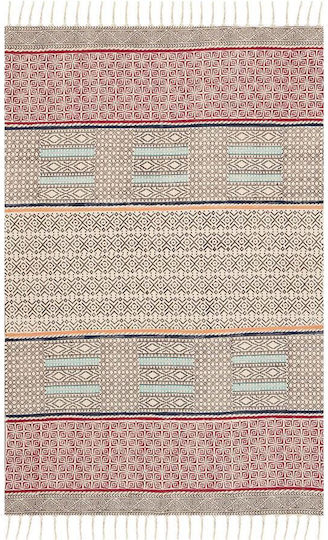 Newplan Art 0457 Handgefertigt Rutschfest Teppich Rechteckig Synthetisch,Polyester/Cotton/Leather mit Fransen Mehrfarbig