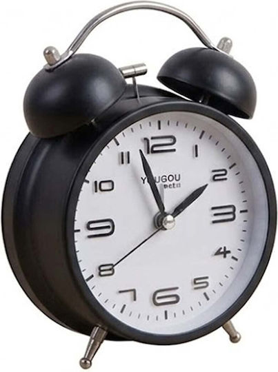 Avizar Table Clock 12cm Bedroom Round Format Double Bell Elegant Black