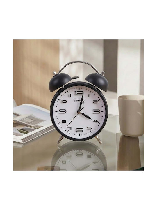 Avizar Table Clock 12cm Bedroom Round Format Double Bell Elegant Black