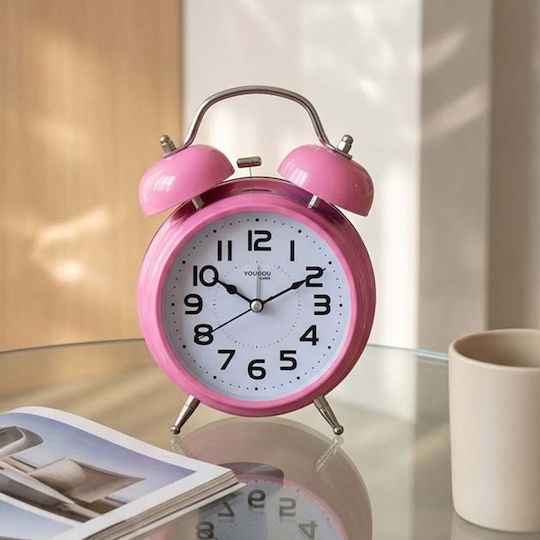 Avizar Analog Table Clock Bedroom Double Bell Elegant Pink