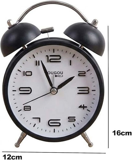 Avizar Table Clock 12cm Bedroom Round Format Double Bell Elegant Black