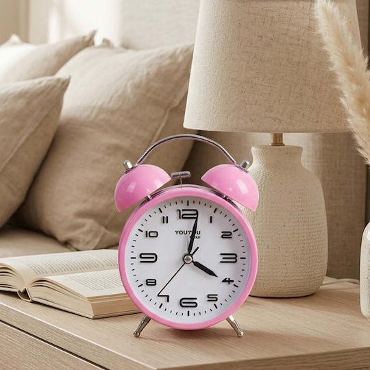 Avizar Table Clock 12cm Bedroom Round Format Double Bell Elegant Pink
