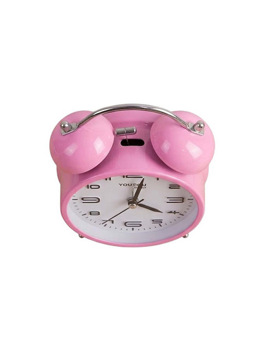 Avizar Table Clock 12cm Bedroom Round Format Double Bell Elegant Pink