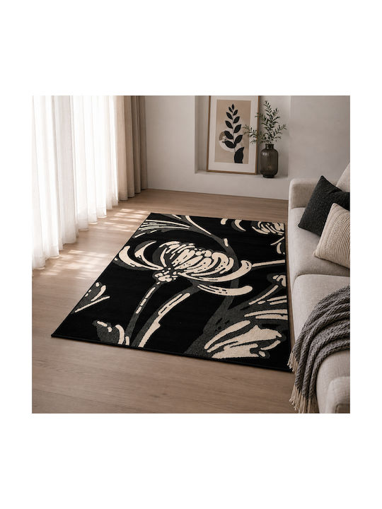 Frieze Floral Rug Rectangular Black Cream 120x170cm