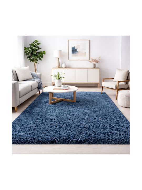 Saray Home California Mix Teppich Rechteckig Zottelig Synthetisch,Polyester/Cotton/Leather Blue