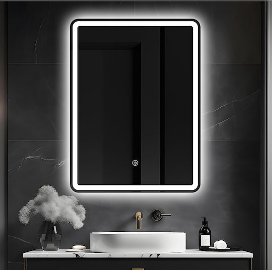 Futura Rechteckiger Badezimmerspiegel LED Berührung 60x80cm mit Sandstrahlung