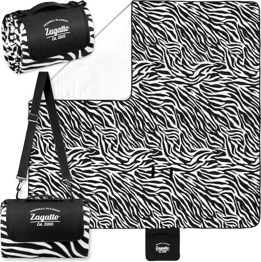 Pătură Picnic Plajă Zagatto Alb Negru 200 X 200 Cm 6-8 Persoane Impermeabilă Confortabilă Izolație Termică Ușor De Curățat Curea Detașabilă Transport Zg974
