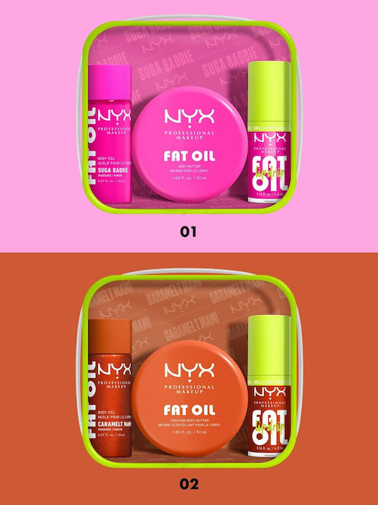 NYX Professional Makeup Fat Oil Lip & Body Travel Set for Moisturizing & Brightening Suga Baddie 4pcs
