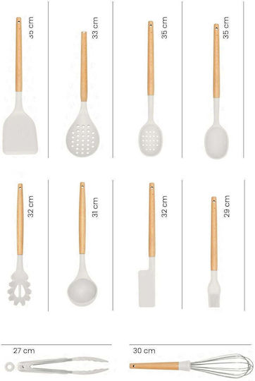 SteweHome Serving Utensil Set Made of Silicone With Stand 11 Pieces White