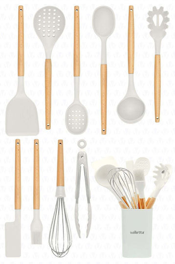 SteweHome Serving Utensil Set Made of Silicone With Stand 11 Pieces White