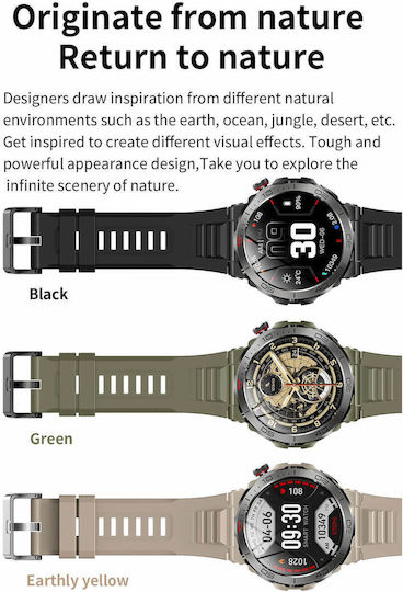 Microwear MK68 Smartwatch mit Herzfrequenzsensoren (Army Green Silikon)